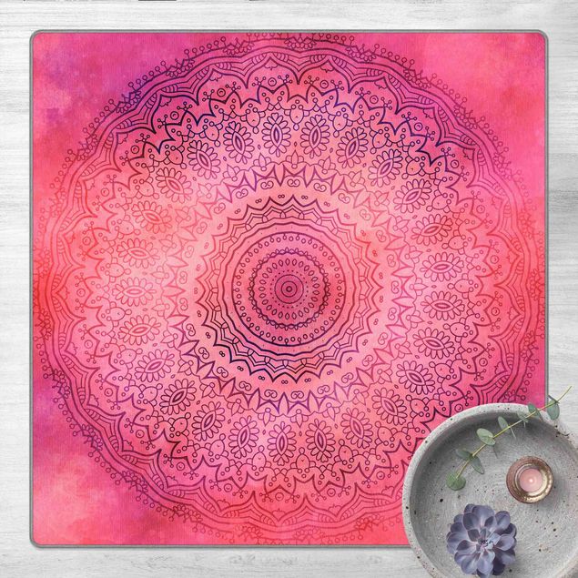 Moderner Teppich Aquarell Mandala Pink Violett