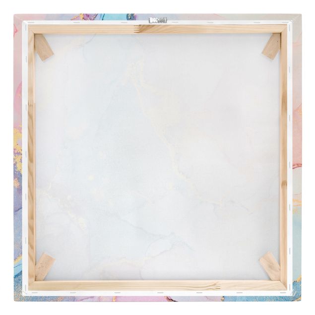 Leinwandbild - Aquarell Pastell Bunt mit Gold - Quadrat 1:1