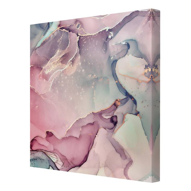 Leinwandbild - Aquarell Pastell Rosa mit Gold - Quadrat 1:1