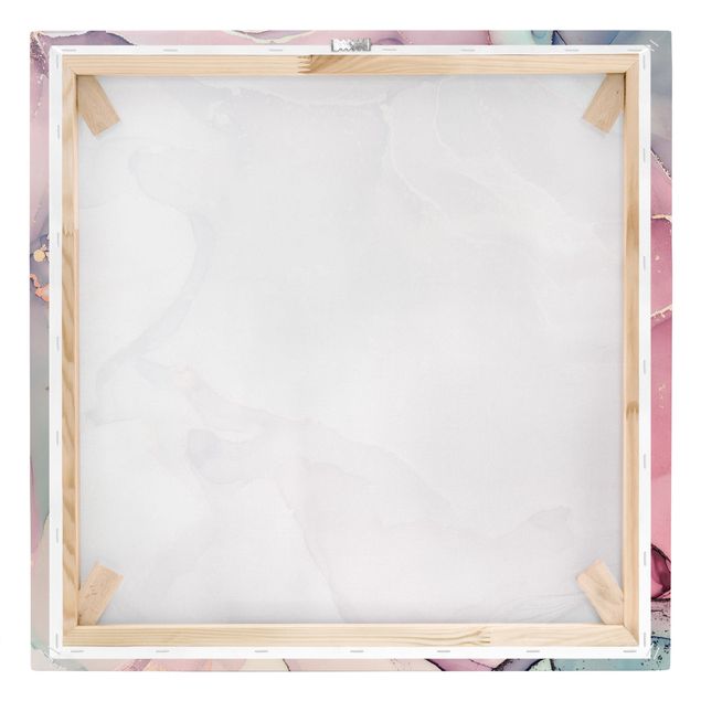 Leinwandbild - Aquarell Pastell Rosa mit Gold - Quadrat 1:1