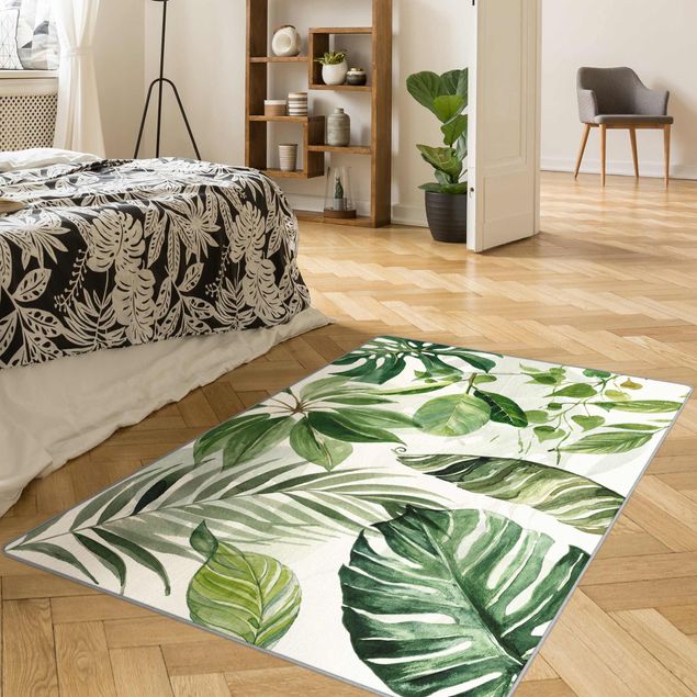 Teppiche Aquarell Tropische Blätter und Ranken