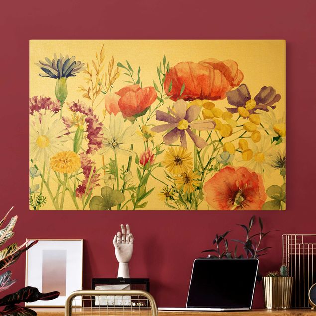 Leinwandbilder Wohnzimmer modern Aquarellierte Blumen