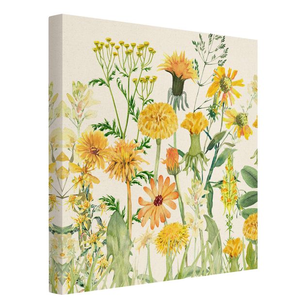 Bilder auf Leinwand Aquarellierte Blumenwiese in Gelb