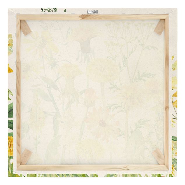 Leinwandbild Natur - Aquarellierte Blumenwiese in Gelb - Quadrat 1:1