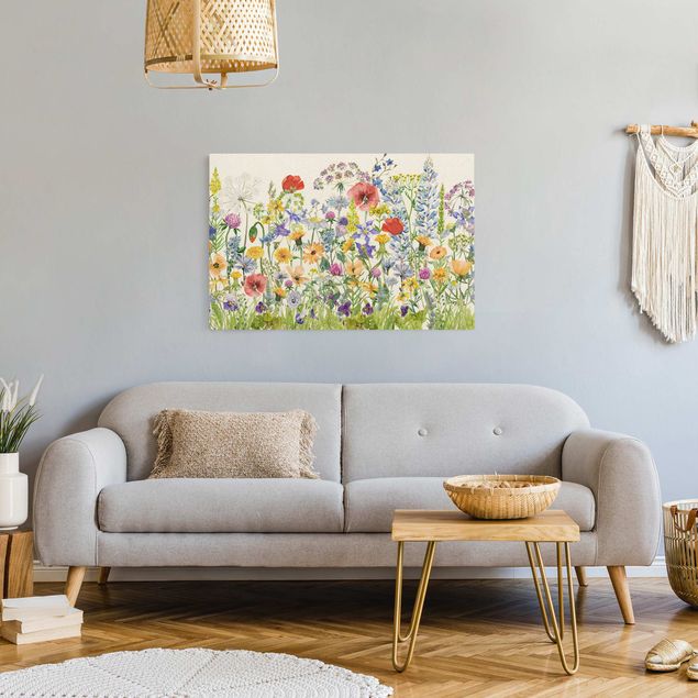 Wandbilder Wohnzimmer modern Aquarellierte Blumenwiese