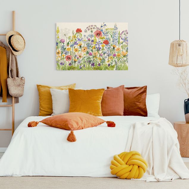 Wandbilder Wohnzimmer modern Aquarellierte Blumenwiese