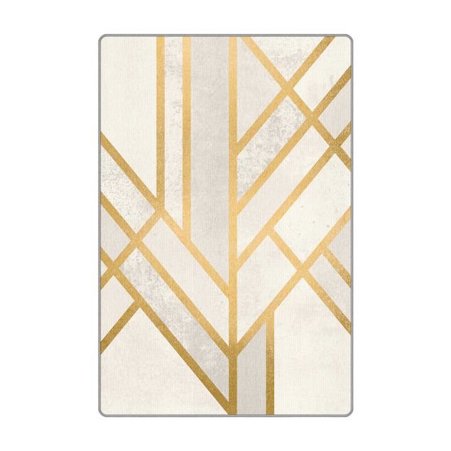 Goldener Teppich Art Deco Geometrie Weiß Gold