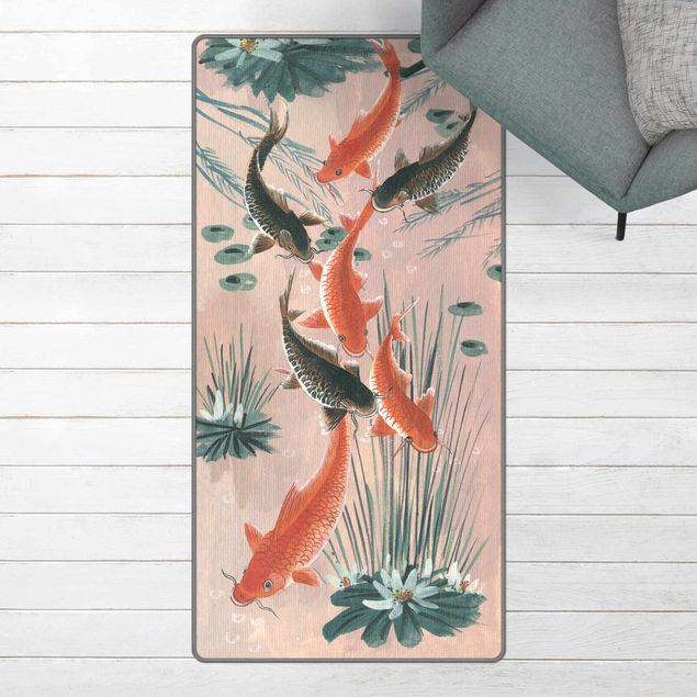 Moderner Teppich Asiatische Malerei Kois im Teich I