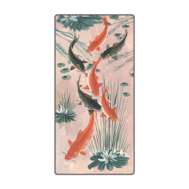 grosser Teppich Asiatische Malerei Kois im Teich I