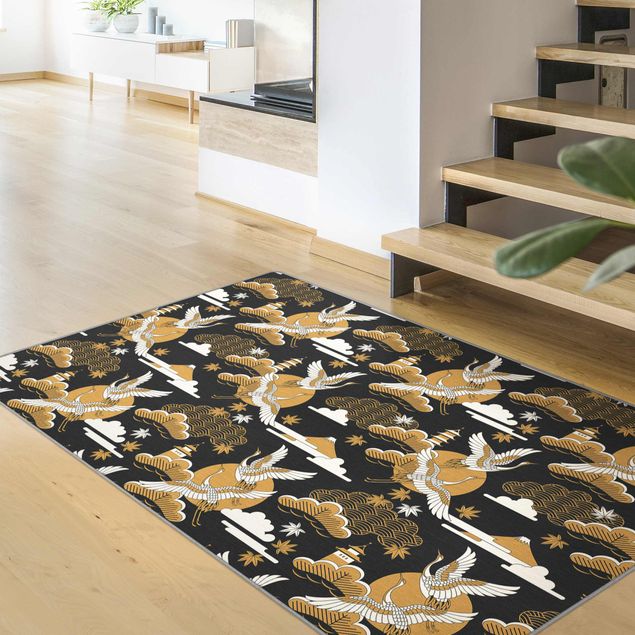 Teppiche Asiatisches Muster mit Kranichen im Herbst