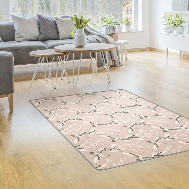 Teppiche Asiatisches Muster mit Kranichen und Blüten