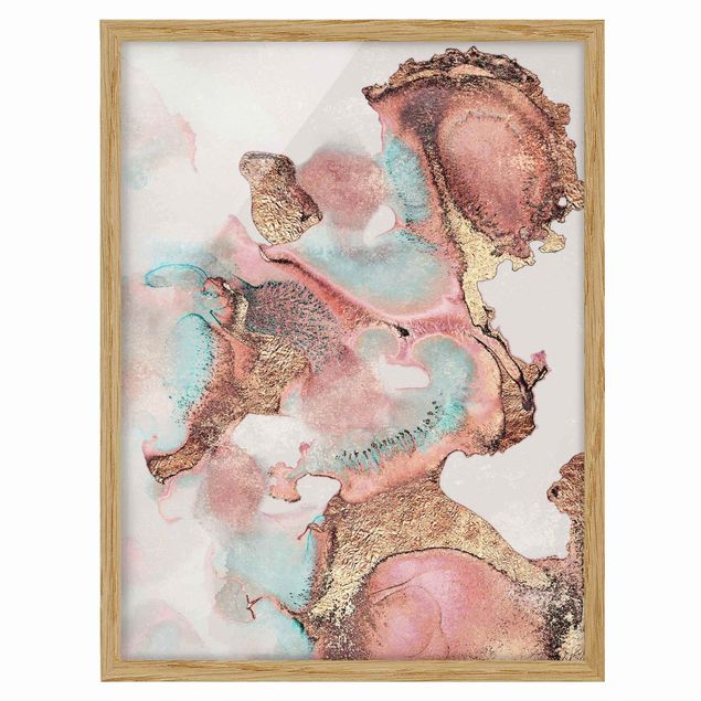 Kunstdruck Bilder mit Rahmen Goldenes Aquarell Rosé