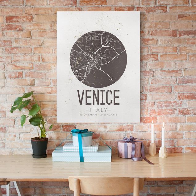 Leinwandbilder Schwarz-Weiß Stadtplan Venice - Retro