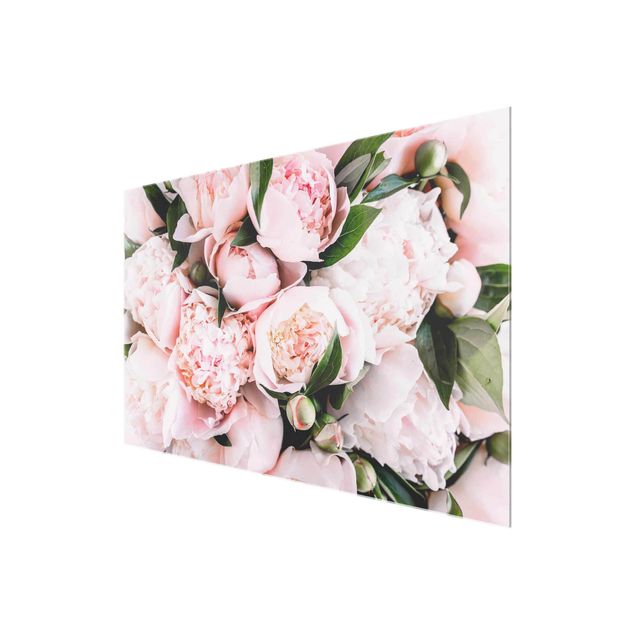 Bilder für die Wand Rosa Pfingstrosen mit Blättern