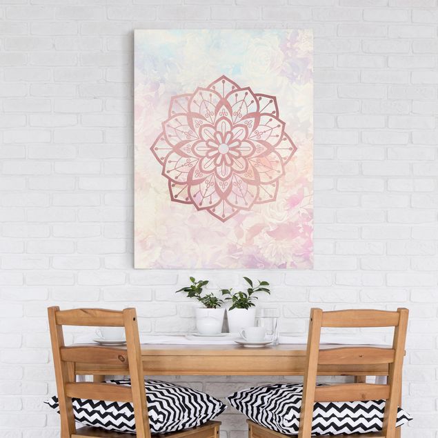 Bilder für die Wand Mandala Illustration Blüte rose pastell
