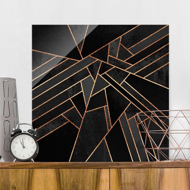 Glasbild - Schwarze Dreiecke Gold - Quadrat 1:1