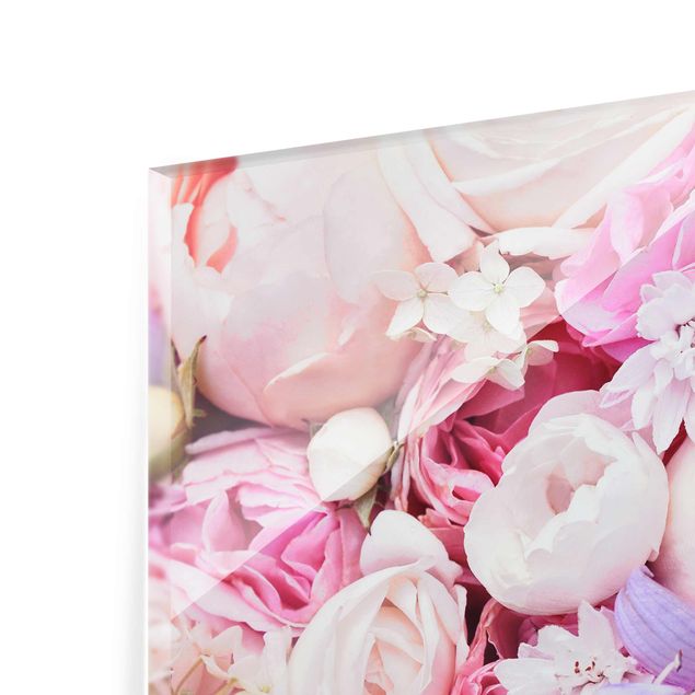 Bilder auf Glas Shabby Rosen mit Glockenblumen