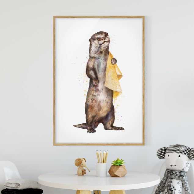 Wandbilder Tiere Illustration Otter mit Handtuch Malerei Weiß