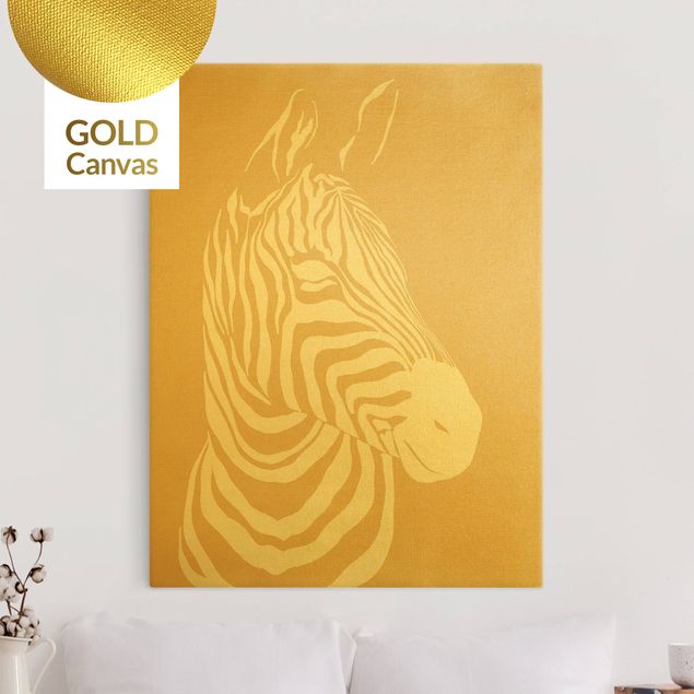 Leinwandbild Gold - Safari Tiere - Portrait Zebra Beige - Hochformat 3:4
