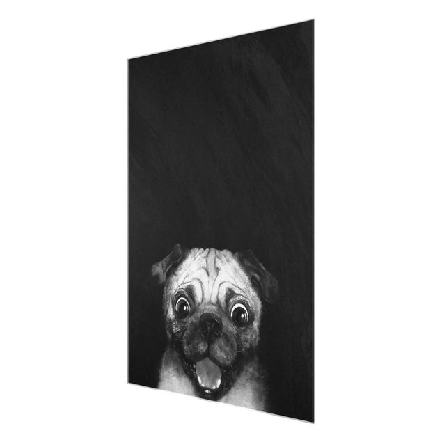 Bilder für die Wand Illustration Hund Mops Malerei auf Schwarz Weiß