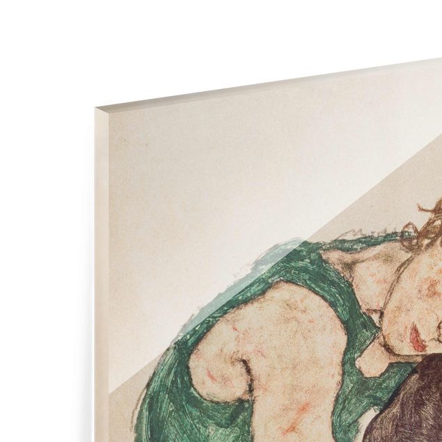 Glasbild - Egon Schiele - Sitzende Frau mit hochgezogenem Knie - Hochformat 3:2