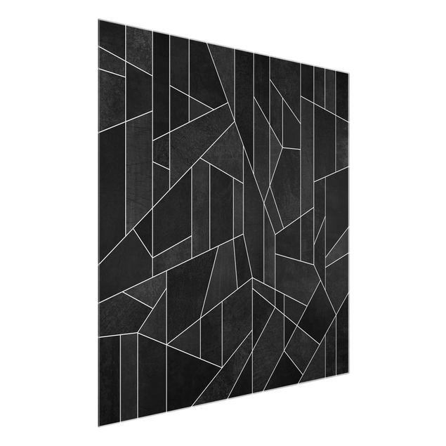Glasbild - Schwarz Weiß Geometrie Aquarell - Quadrat 1:1