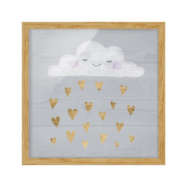 Bild mit Rahmen - Wolke mit goldenen Herzen - Quadrat 1:1
