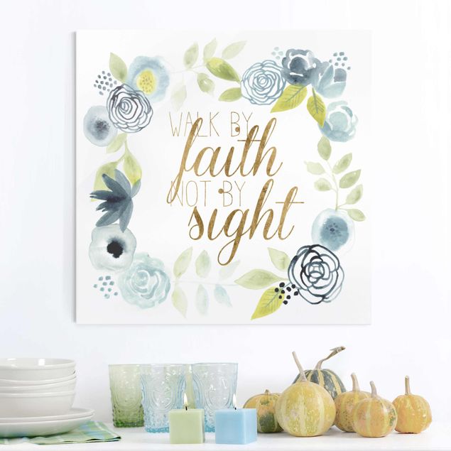 XXL Glasbilder Blumenkranz mit Spruch - Faith