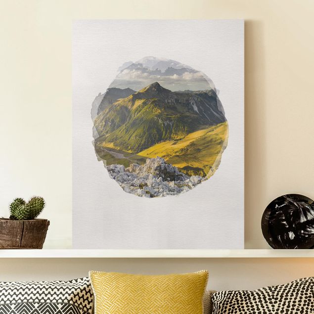 Leinwandbilder XXL Wasserfarben - Berge und Tal der Lechtaler Alpen in Tirol