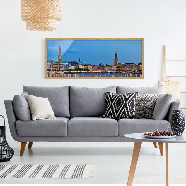 Bild mit Rahmen - Hamburg Skyline - Panorama Querformat