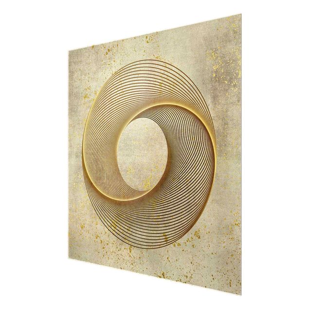 Glasbild - Line Art Kreisspirale Gold - Quadrat 1:1