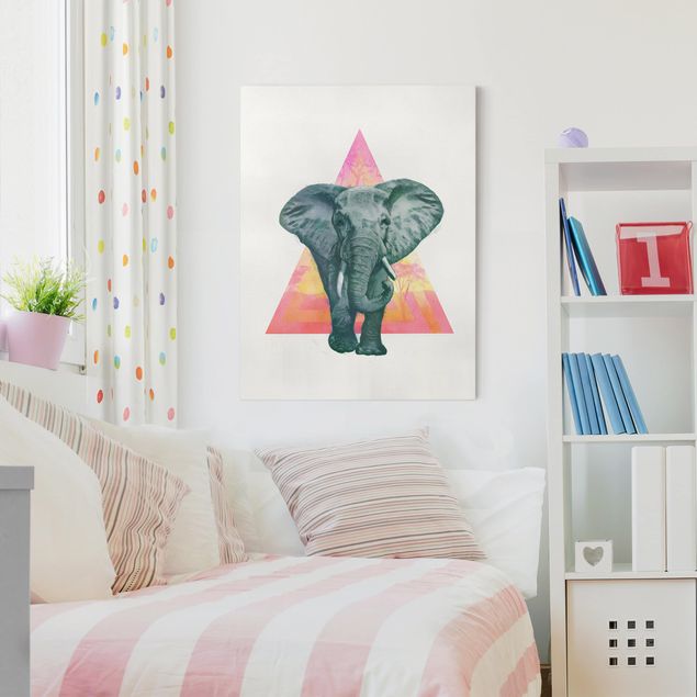 Leinwandbilder XXL Illustration Elefant vor Dreieck Malerei