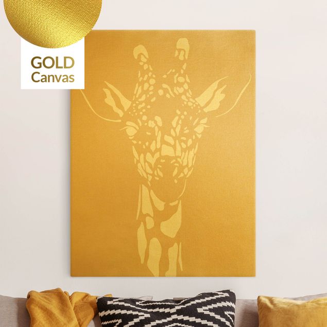 Leinwandbild Gold - Safari Tiere - Portrait Giraffe Beige - Hochformat 3:4