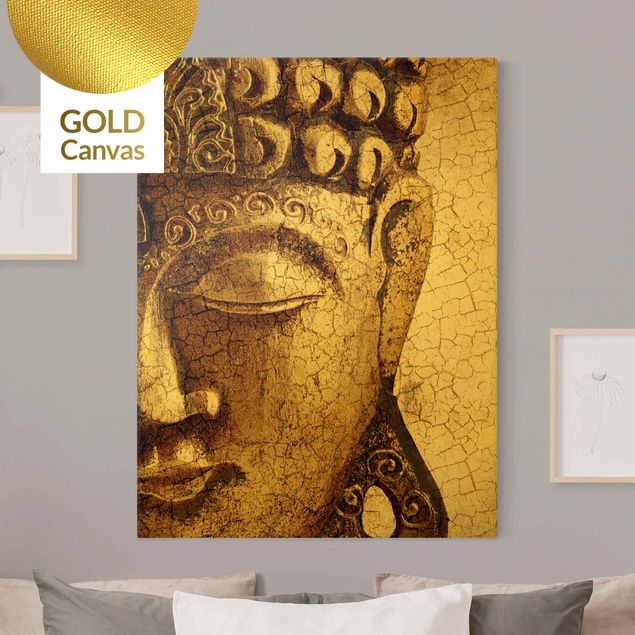 Leinwandbild Gold - Vintage Buddha - Hochformat 3:4