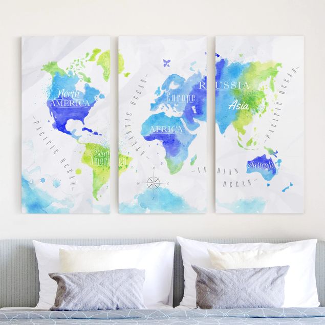 Wandbilder XXL Weltkarte Aquarell blau grün