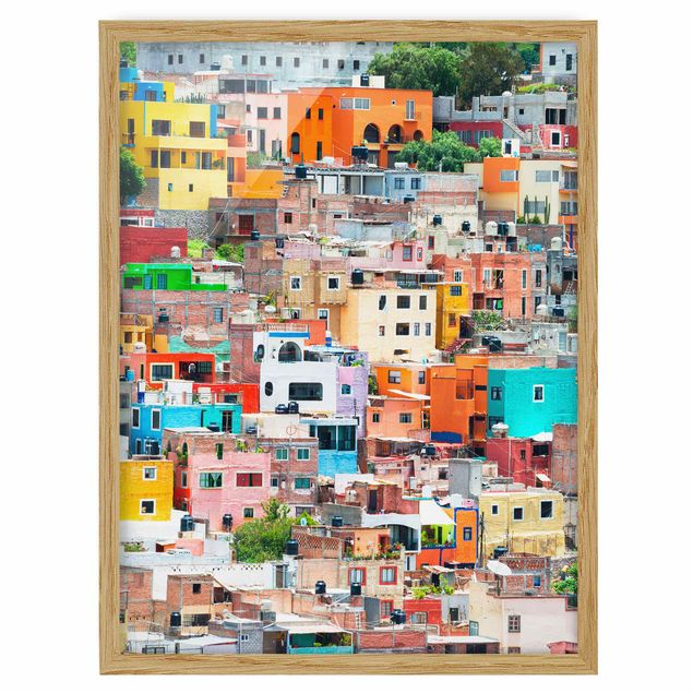 Bild mit Rahmen - Farbige Häuserfront Guanajuato - Hochformat 3:4