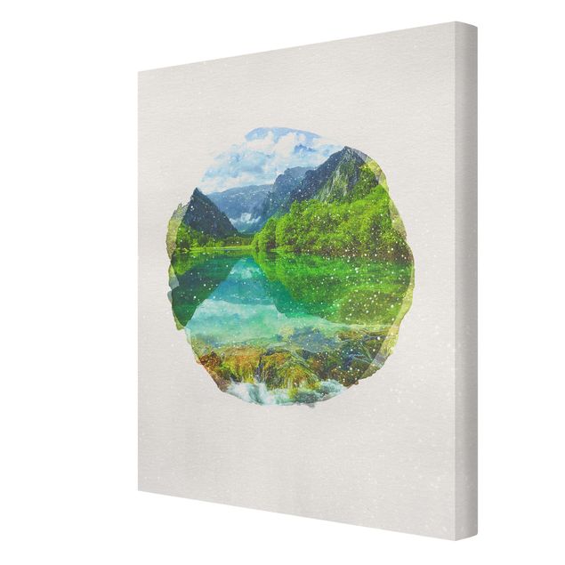 Bilder auf Leinwand Wasserfarben - Bergsee mit Spiegelung
