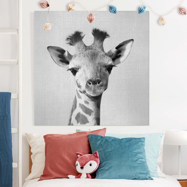 Leinwand Bilder XXL Baby Giraffe Gandalf Schwarz Weiß