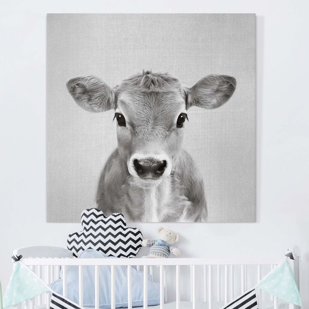 Leinwand Bilder XXL Baby Kuh Kira Schwarz Weiß
