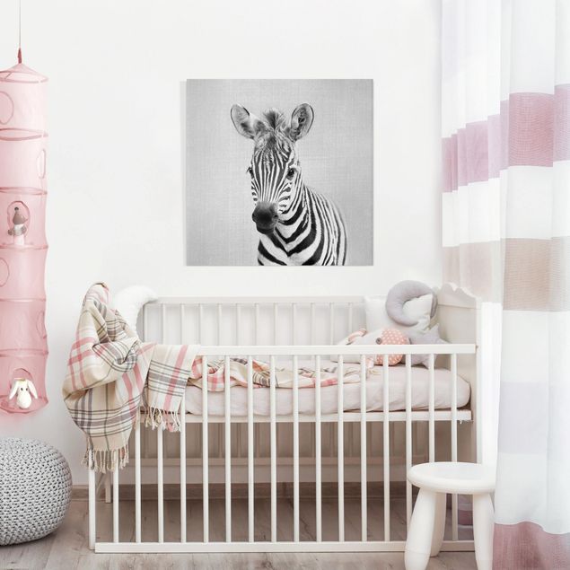 Zebra Bild auf Leinwand Baby Zebra Zoey Schwarz Weiß