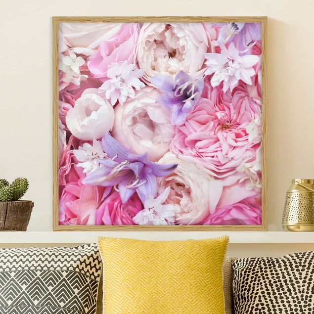 Blumen Bilder mit Rahmen Shabby Rosen mit Glockenblumen
