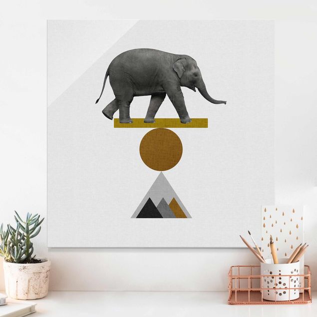 Glasbilder XXL Balancekunst Elefant