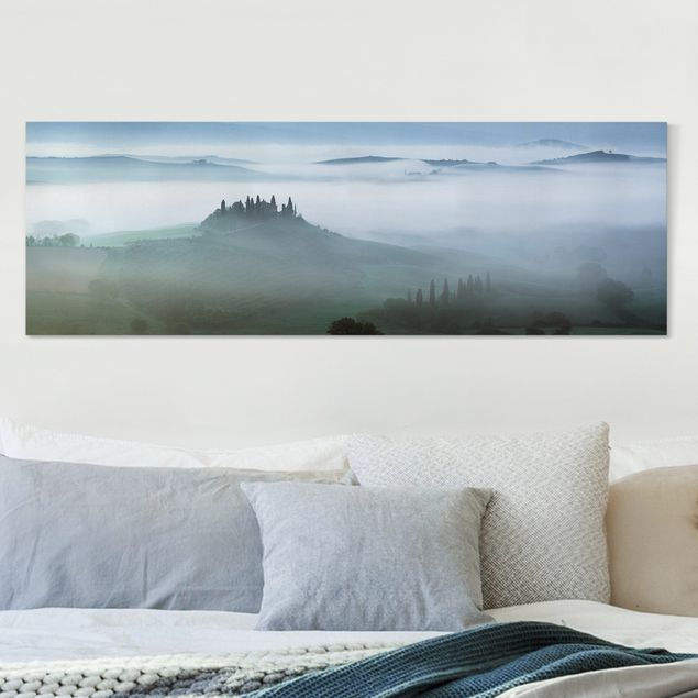 Leinwandbilder XXL Bauernhaus im Nebel