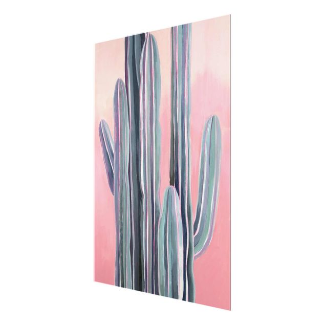 Glasbild - Kaktus auf Rosa I - Hochformat 4:3