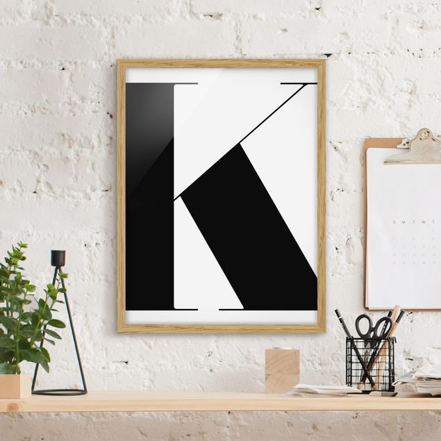 Bilder mit Rahmen Schwarz-Weiß Antiqua Letter K