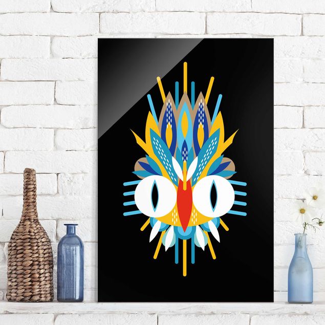 Wandbilder Tiere Collage Ethno Maske - Vogel Federn