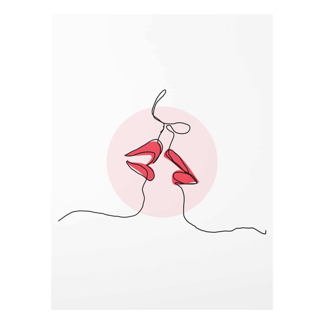 Glasbilder Erotik Lippen Kuss Line Art