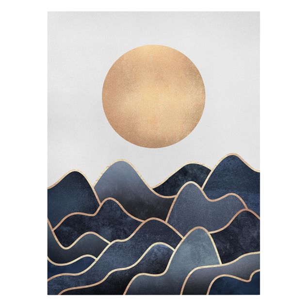 Leinwandbilder abstrakt Goldene Sonne blaue Wellen