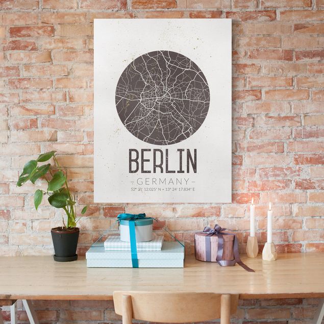 Leinwandbilder Schwarz-Weiß Stadtplan Berlin - Retro