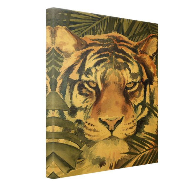 Leinwandbild Gold - Tiger im Dschungel - Hochformat 3:4